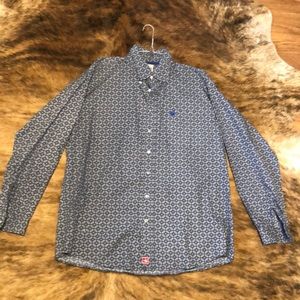 Blue long sleeve button up cinch shirt